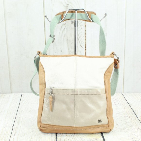 The Sak Handbags - The Sak Women's Cream Tan Pebbled Leather Top Zip Messenger Crossbody Bag